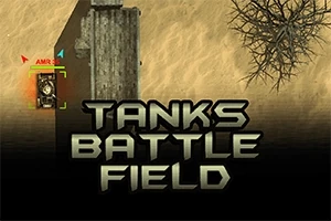 En tank nær en mur på en sandet slagmark med teksten Tanks Battle Field i forgrunden