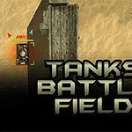 En tank nær en mur på en sandet slagmark med teksten Tanks Battle Field i forgrunden