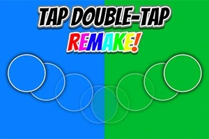 To halvdele i blå og grøn med overlappende cirkler og teksten Tap Double-Tap Remake!