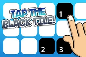 Et diagram med rækker af hvide og sorte felter, en hånd der peger, og teksten Tap the Black Tile!