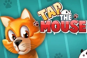En tegneserie kat med store øjne ved siden af teksten Tap the Mouse på en blå baggrund