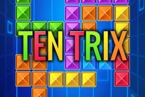 Farverige blokke arrangeret med teksten TEN TRIX i midten på en blå baggrund
