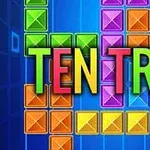 Farverige blokke arrangeret med teksten TEN TRIX i midten på en blå baggrund