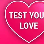 Rødt hjerte med teksten TEST YOUR LOVE mod en lyserød baggrund