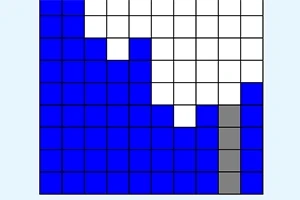 Blå kvadratiske felter nederst til venstre, hvide felter øverst til højre, og en søjle af grå felter nederst til højre