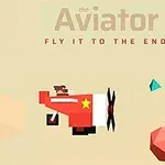 Rødt fly med stjerne, piloten synlig, omgivet af geometriske former mod lys baggrund