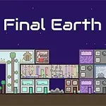 Pixelkunst viser en futuristisk by med forskellige bygninger mod en stjerneklar nattehimmel