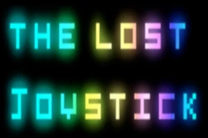 Teksten The Lost Joystick i neonfarver på sort baggrund