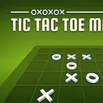 Grøn baggrund med et gitter og Xer og Oer placeret langs teksten Tic Tac Toe Mania