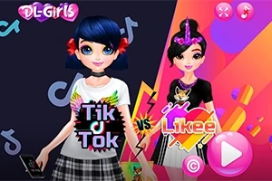 To animerede figurer i moderigtigt tøj står side om side mod en farverig baggrund med teksten Tik Tok vs Likee