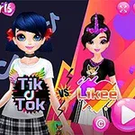 To animerede figurer i moderigtigt tøj står side om side mod en farverig baggrund med teksten Tik Tok vs Likee
