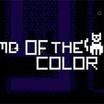 Tekst TOMB OF THE COLOR i pixeleret skrifttype med en lille hvid kattefigur på en mørk baggrund