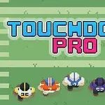 Fem pixel-art amerikanske fodboldspillere står på en grøn bane med teksten Touchdown Pro ovenfor