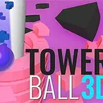 En 3D-animeret kugle falder gennem farverige spiraler med teksten Tower Ball 3D ved siden af