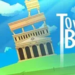 En skrå tårn med klassisk arkitektur på en bakgrund af en blå skyet himmel med teksten Tower of Babel