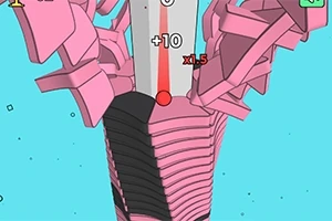 En illustration af en spiralformet struktur i pink og sort mod en lyseblå baggrund med en rød bold i centrum