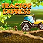 Gul traktor på ujævn jordvej med frodig baggrund af grønne marker og blade