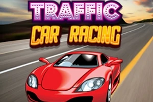 Rød sportsvogn kører på en motorvej med teksten Traffic Car Racing ovenfor