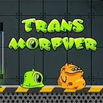 To tegneseriefigurer med slimagtigt udseende står foran en tank, med titlen Trans Morpher i grøn tekst over dem