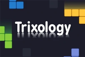 Teksten Trixology med forskellige farvede blokke i baggrunden mod en mørk baggrund