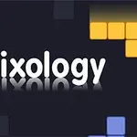 Teksten Trixology med forskellige farvede blokke i baggrunden mod en mørk baggrund