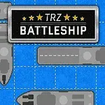 Grå skibe på en blå gitterbaggrund med en sort skilt, der har teksten TRZ Battleship og stjerner