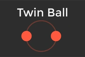 Tekst Twin Ball over to orange bolde forbundet af en cirkel på en sort baggrund