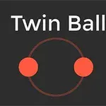Tekst Twin Ball over to orange bolde forbundet af en cirkel på en sort baggrund