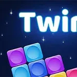 Blokke i forskellige farver stablet i et skråt mønster med teksten Twirl øverst omgivet af stjerner på en mørk baggrund
