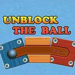 Tekst UNBLOCK THE BALL i farverig skrifttype over en illustration med tre plader og en kugle, hvor den midterste plade har ordet GOAL