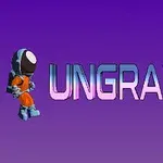 En astronautfigur i orange rumdragt ved siden af ordet UNGRAVITY på en lilla baggrund