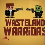 To pixelfigurer, en menneske og en zombie, står med våben over teksten Wasteland Warriors på en brun baggrund