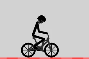 En stregtegning af en person med hjelm, der cykler på en simpel, grafisk baggrund