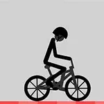 En stregtegning af en person med hjelm, der cykler på en simpel, grafisk baggrund