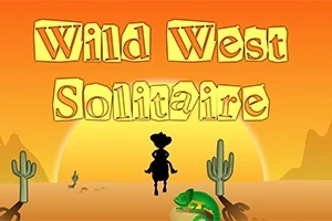 Silhuet af en cowboy foran en solnedgang i ørkenen med kaktusser og en tydelig titel i baggrunden