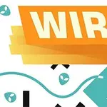 Illustration med teksten WIRE i store bogstaver på en orange baggrund, omgivet af geometriske former og linjer
