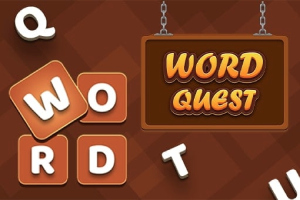 Brune bogstaver danner ordet WORD ved siden af et skilt med teksten WORD QUEST