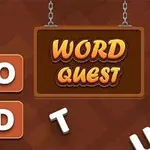 Brune bogstaver danner ordet WORD ved siden af et skilt med teksten WORD QUEST