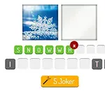 To billeder: et af en snefnug og et tomt felt, med bogstaverne SNOWW_ _ITE og mulighederne I og T i felterne nedenunder