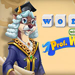 En animeret ulv med briller og professorhat i akademisk klædning står ved siden af teksten words with Prof