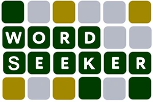 Grønne og grå felter danner ordene WORD SEEKER i et gitterlayout