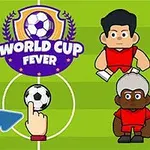 Fire tegneseriefigurer i fodboldtrøjer står omkring en fodbold med teksten World Cup Fever øverst