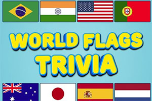 Verdensflag med teksten World Flags Trivia i midten på en blå baggrund