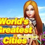 En animeret karakter står foran en scene med Sydney Opera House, blomster i forgrunden, og teksten Worlds Greatest Cities
