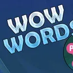 Tekst WOW WORDS i lys skrift på en blå baggrund med et cirkulært diagram til højre med bogstaverne P, Y, H, A forbundet