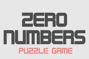 Tekstplakat med ordene Zero Numbers i grå og Puzzle Game i rød på en lys baggrund