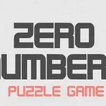 Tekstplakat med ordene Zero Numbers i grå og Puzzle Game i rød på en lys baggrund