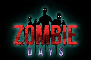 Silhuetter af fem zombier med lysende øjne bag teksten Zombie Days i rød og lilla