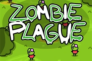 Tegnefilmzombier i et grønt landskab med teksten Zombie Plague
