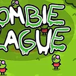 Tegnefilmzombier i et grønt landskab med teksten Zombie Plague